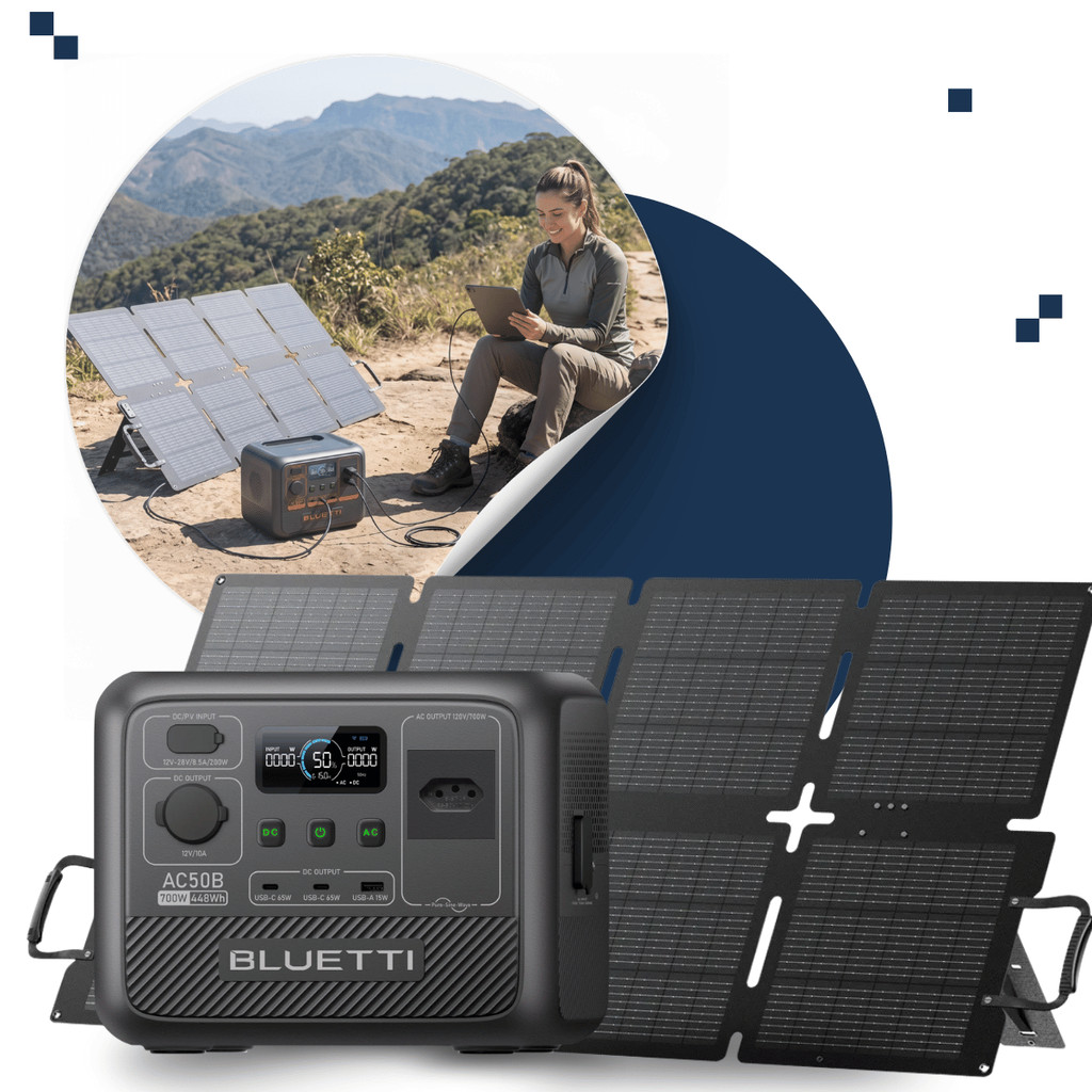 Estação Energia Solar Portátil Bluetti AC50B 110V / 220V + Painel PV 100W 20.5 V Conector MC4