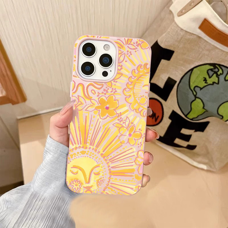 Capa Com Padrão De Sol Amarelo Compatível Samsung S25 ULTRA S24 Plus S23 S22 A17 A16 A15 A14 Macia Antiderrapante
