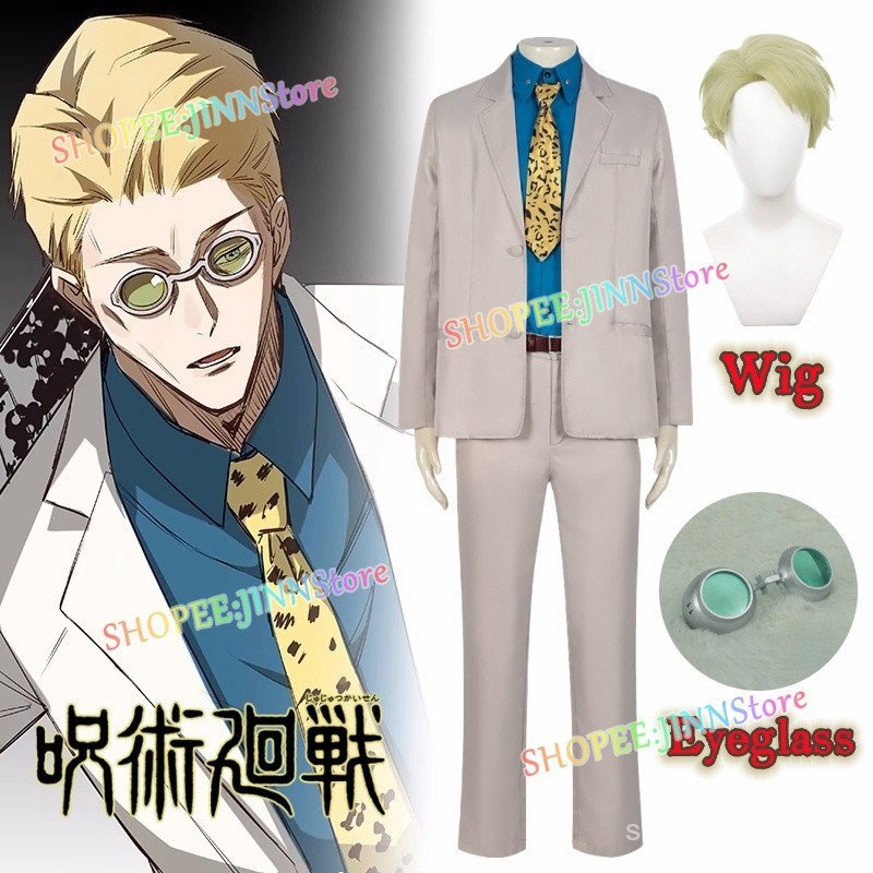 JN Novo Anime Jujutsu Kaisen Cosplay Nanami Kento Fantasia Uniforme Peruca + Óculos + Gravata + Calças Acessórios Conjun