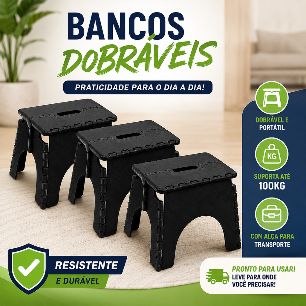 Banqueta Banquinho Dobrável De Plástico 100 Kg Resistente Para Viagem Acampamento