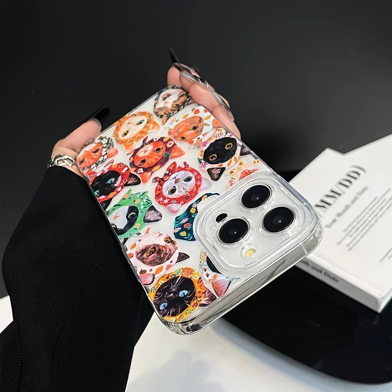Capa de Telefone de Luxo com Design de Gato Colorido e Fofo para Samsung S25 S24 S23 S22 S21 S20 FE Note20 Note10 Plus U