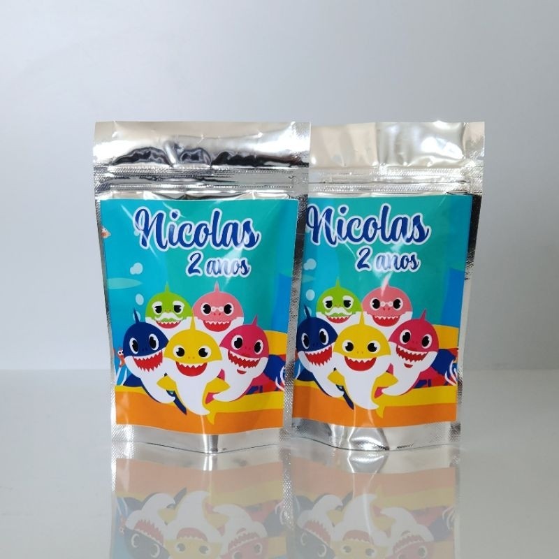 SAQUINHO METALIZADO BABY SHARK LEMBRANCINHA PERSONALIZADA PARA FESTA INFANTIL ANIVERSÁRIO MENINA OU MENINO