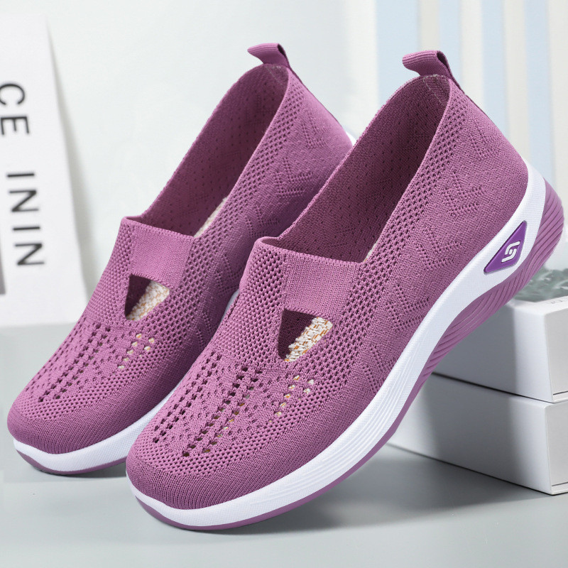 Sapatos femininos verão 2026 respirável confortável único sapatos de meia-idade idosos mãe sapatos sola macia sapatos de