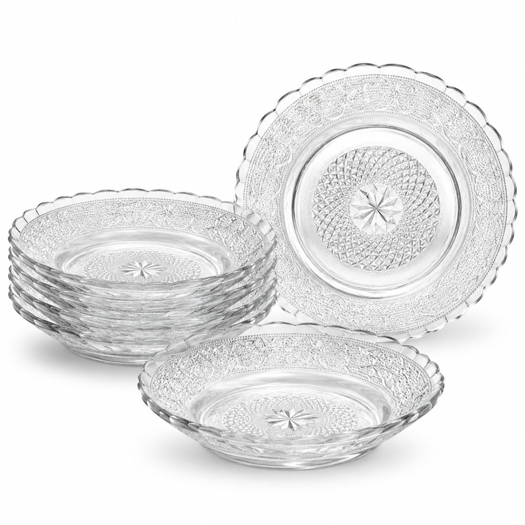 Kit 6 Pratos Fundo De Vidro Star 23,5cm Cozinha Decoração