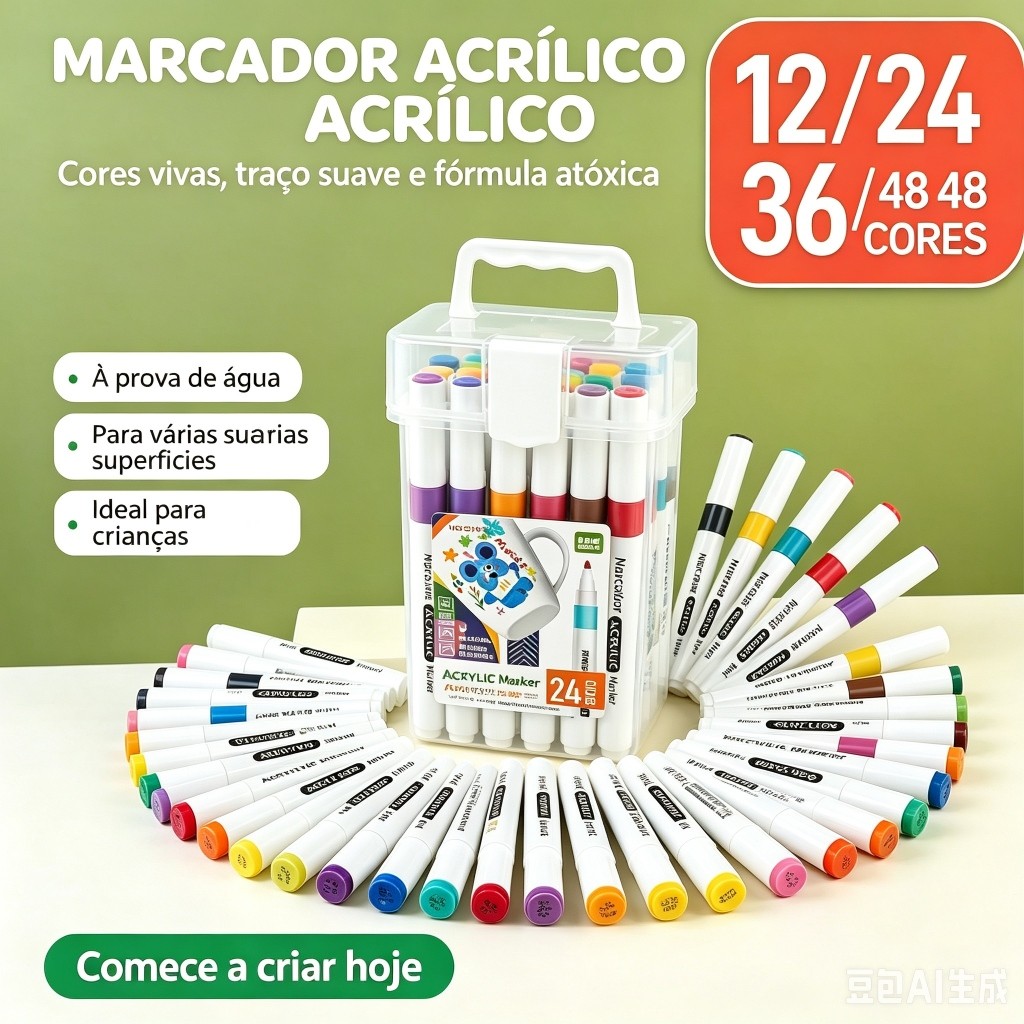 Kit 24/36/48/60 Caneta Marcadora Acrílica a Prova Dagua Cerâmica Madeira Metais Tecido Tenis