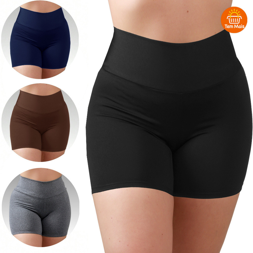 Shorts de Academia Canelado Poliamida – Zero Transparência, Cintura Ultra Alta, Compressão Suave – Feminino P/M e G/GG