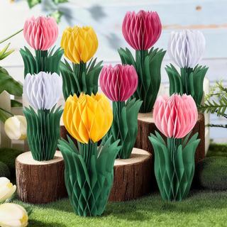 8 Peças de Decorações em Favo de Mel de Flor, Decoração de Mesa em Favo de Mel de Tulipa, Centros de Mesa de Tulipas, De