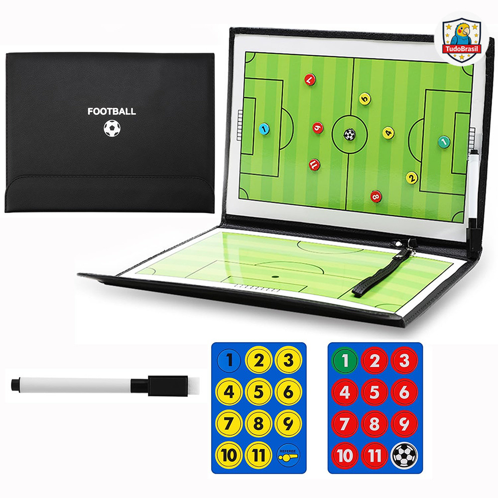 Prancheta Tática Magnética 2 em 1 para Futebol e Basquete – Quadro com 2 Conjuntos de Marcadores e Números Magnéticos