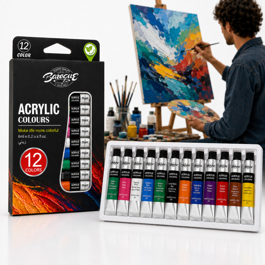 Kit Tinta Artística 12 Cores Vibrantes Acrílica Óleo Aquarela Guache para Tela e Artesanato