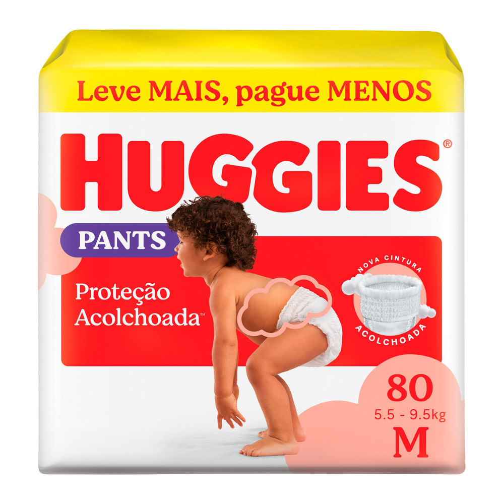 Fralda Huggies Pants Roupinha Proteção Acolchoada Tamanho M 80 Unidades Descartáveis