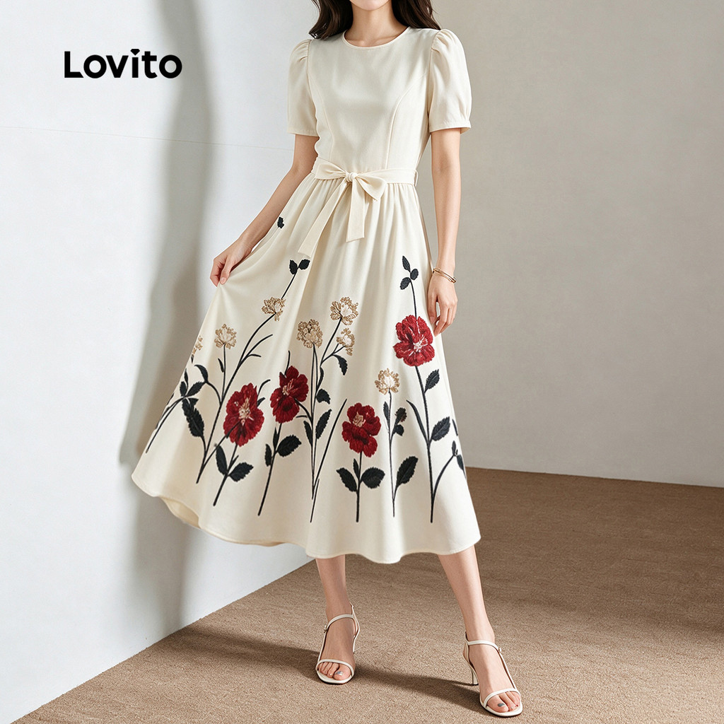 Lovito Vestido Elegante Colorido em Flor com Laços Primavera/verão para Mulheres DRB202P2D251 · foto 2