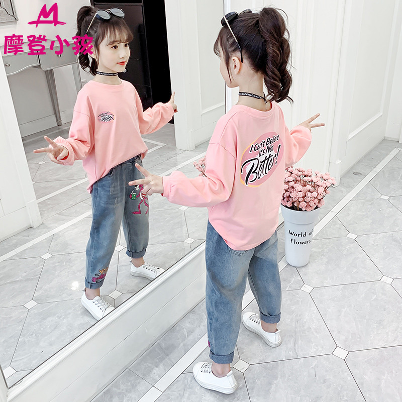 Meninas de manga comprida camiseta 2026 novo estilo primavera roupas grandes crianças dos desenhos animados topos crianç
