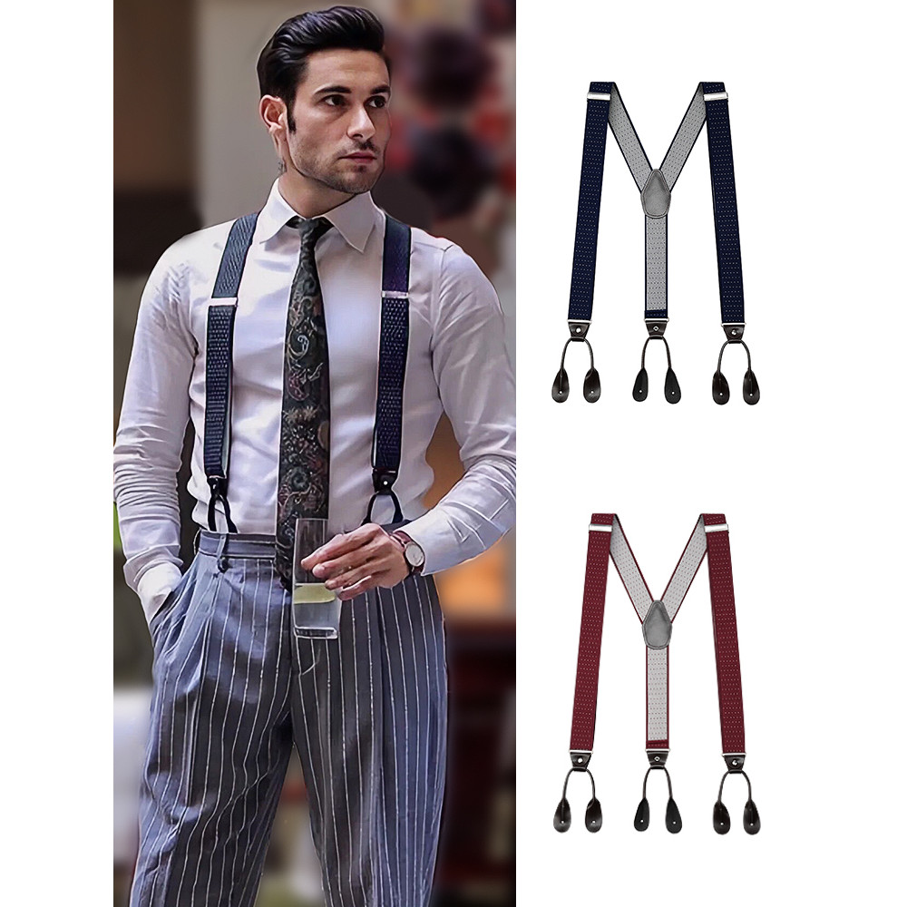 Retro cinta masculina elástica britânica preto High-End terno calças padrinhos botão antiderrapante suspensórios cinto a