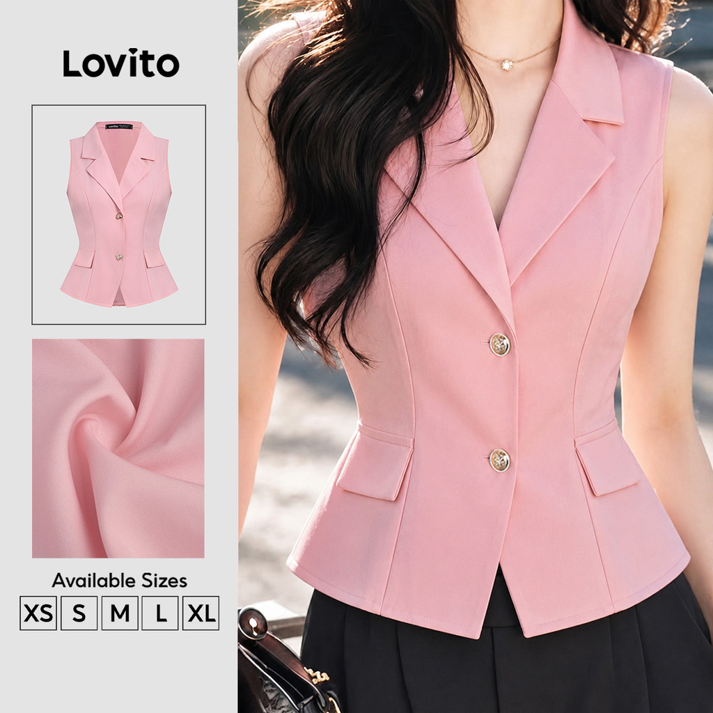 Lovito Blusa Elegante Rosa de Manga Frente Ideal para primavera/verão LK7ED462