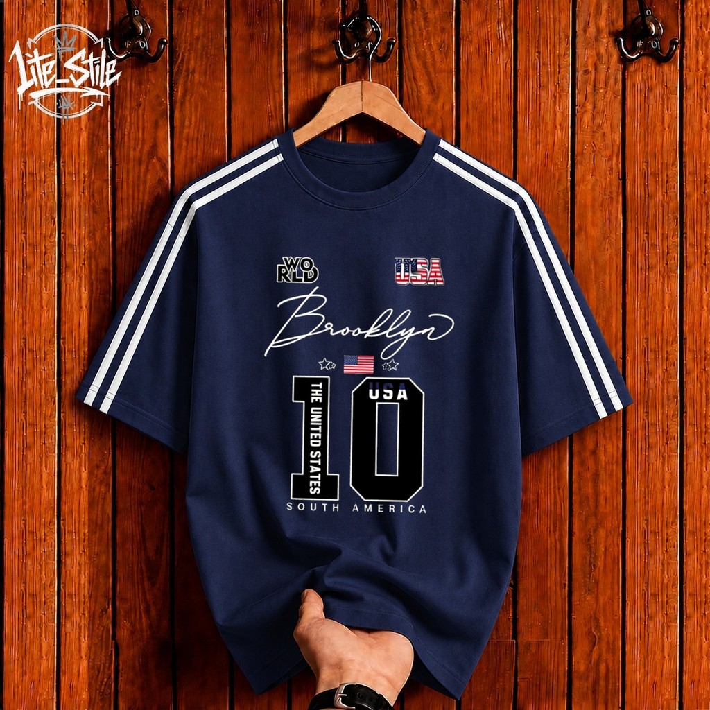 Camiseta Brooklyn Manga Listrada Streetwear Street Style Algodão Premium Unissex Lançamento Moda de Rua