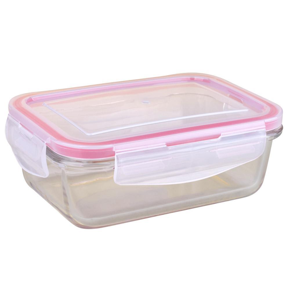 Kit 3 Potes Retangulares de Vidro 570ml com Tampa Hermética Cazza