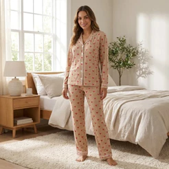 Pijama Feminino Americano Suede De Botao Longo Confortavel
