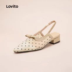 Lovito Elegante liso arco malha francesa respirável bolinhas pontiagudas balé plano para mulheres LFA70175