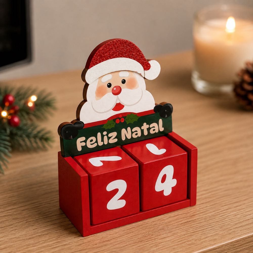 Mini Calendário Natalino Papai Noel com Cubos Mdf Decoração de Natal 10cm
