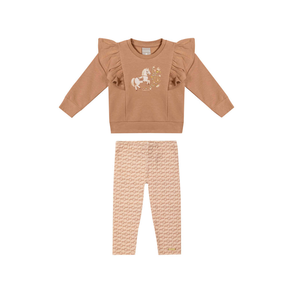 Conjunto Bebê Menina Babados Cavalinho Colorittá Marrom