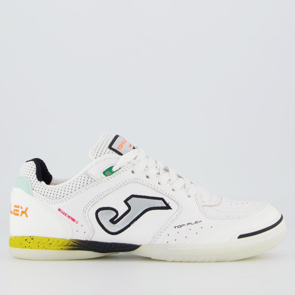Chuteira Joma Top Flex Futsal Branca e Amarela