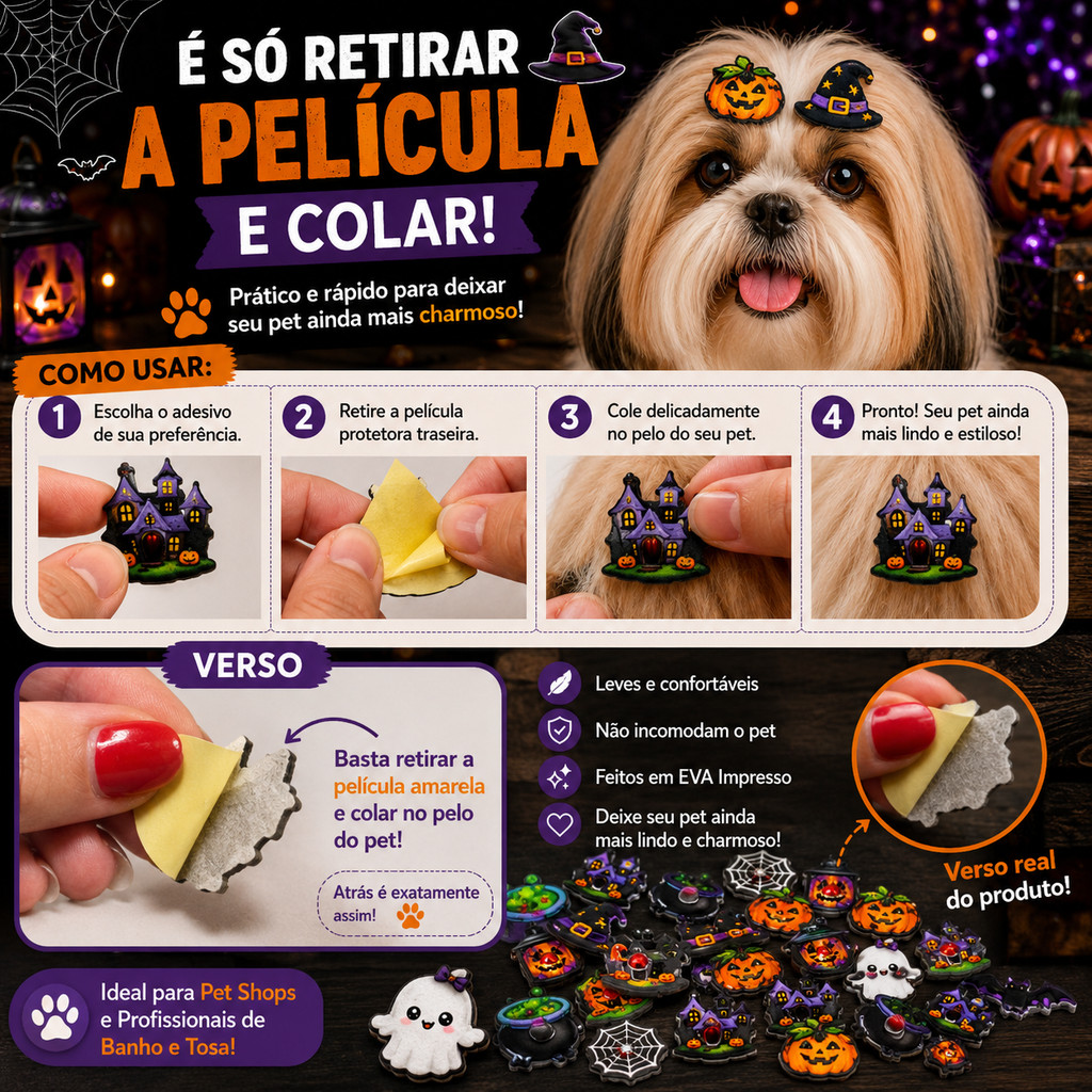 200 Adesivos Halloween Encantado EVAPet Shop Cão Banho eTosa — imagem 2 de 2