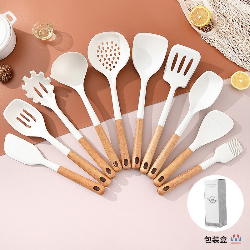Conjunto De Utensílios De Cozinha De Silicone-Ferramentas De Cozimento Antiaderentes Resistentes A Altas Temperaturas Co