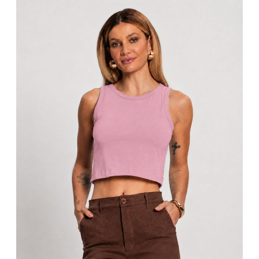 Regata Feminina Cropped Cotton 30 Básica KO Rosa