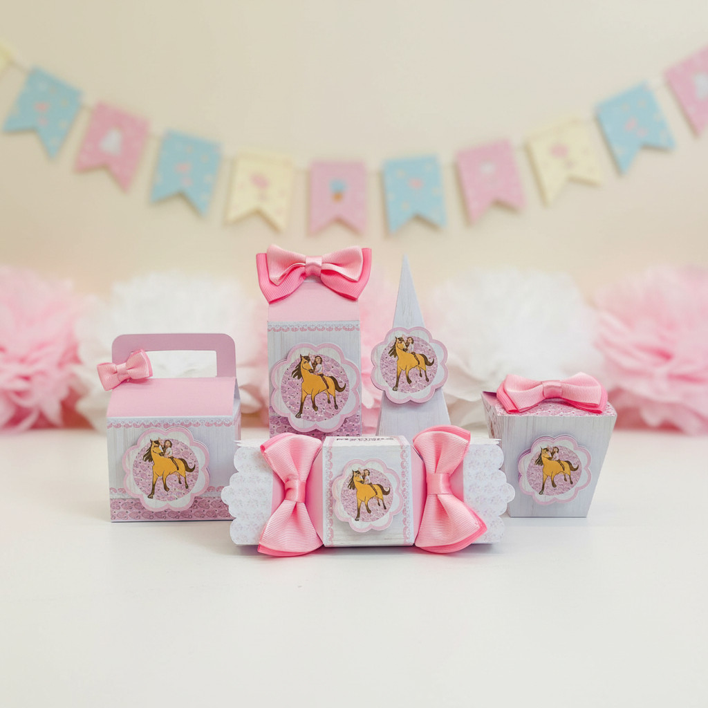 Kit Festa Spirit Personalizado com Laço | Caixinhas Milk Pirâmide Bala e Sushi | Lembrancinha Infantil