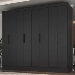 Guarda Roupa Casal 100% MDF 8 Portas 4 Gavetas Jatobá Yescasa Preto Preto