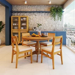 Mesa de Jantar 4 Lugares Redonda Tampo de Madeira Maciça Gardênia Mel