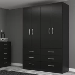 Guarda Roupa Casal 4 Portas 6 Gavetas Treviso Yescasa Preto Preto