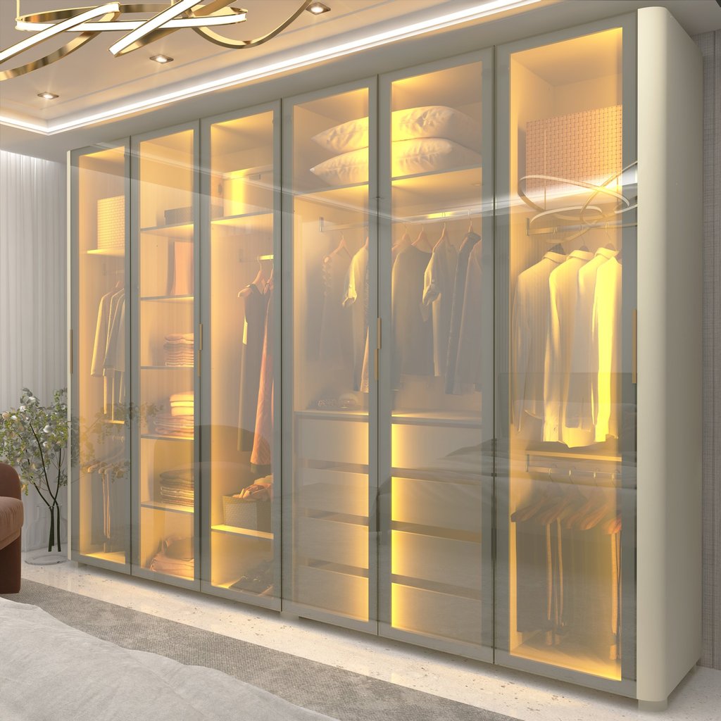 Guarda-Roupa Casal 6 Portas com 6 Portas Reflecta com Pés com LED Innova 100% MDF Branco/Off White Off White