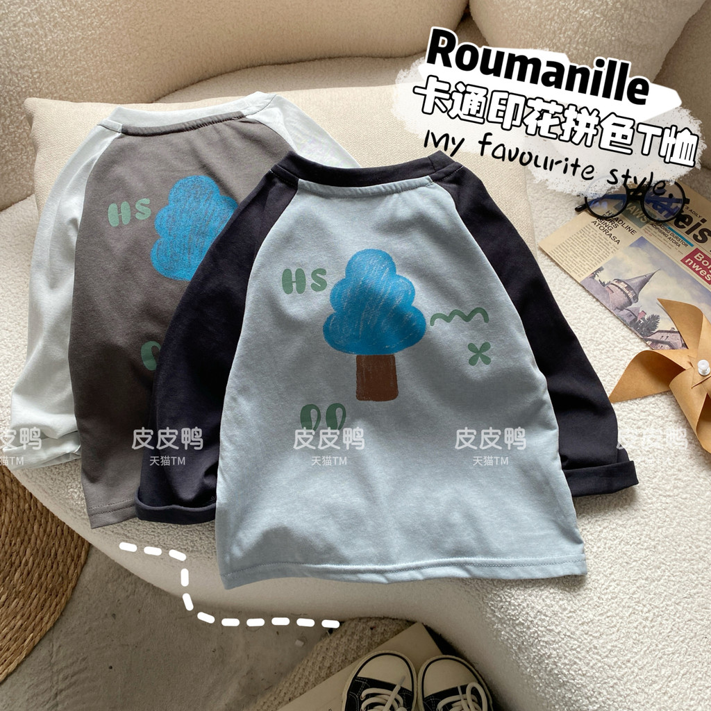 Meninos de manga comprida camiseta primavera outono All-Match camiseta topo crianças moda dos desenhos animados camisa d