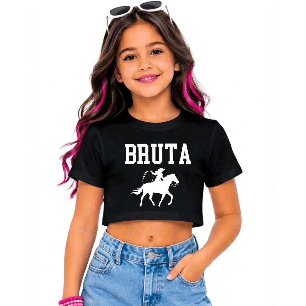 Cropped Infantil Menina Bruta  Algodão Premium T-Shirt Feminina Tendência Estilosa 4 ao 14