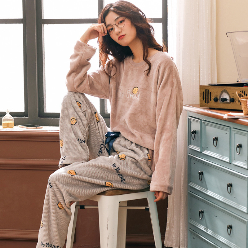 Pijamas femininos outono inverno Coral velo engrossado flanela primavera outono dos desenhos animados Loungewear peludo 