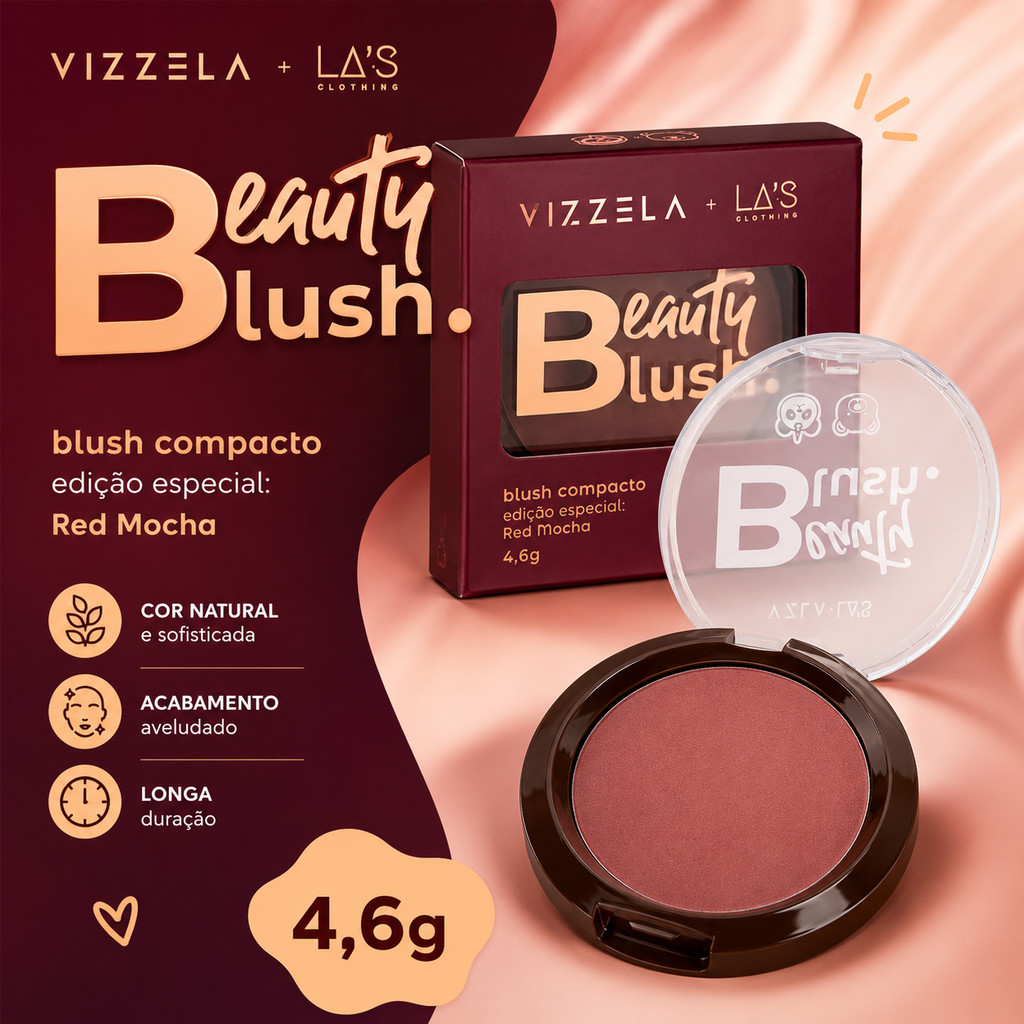 Blush Beauty Blush Compacto Red Mocha Blush em Pó Vizzela La's Clothing Vegano Blush Terracota Blush Vizzela
