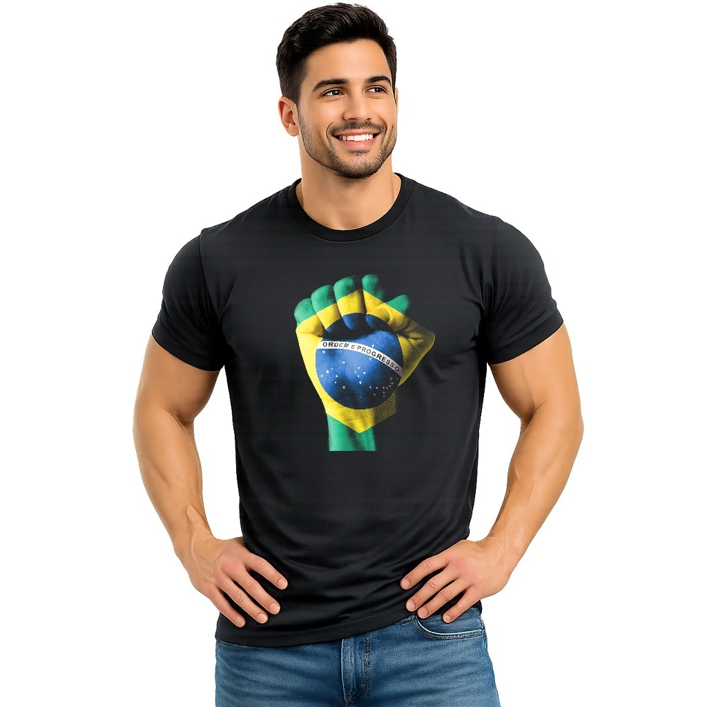 Camiseta Masculina Brasil Democracia Camisa Unissex Algodao Bandeira Direita Brasileira Seleção