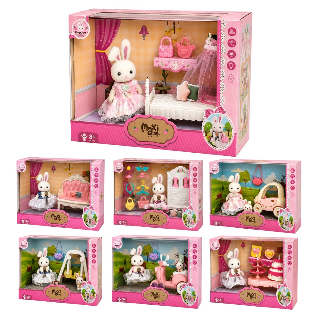 Brinquedo Casinha Coelho Colecionável Kit Móveis Mini Cenários Acessórios HopJoy Maxi Toys