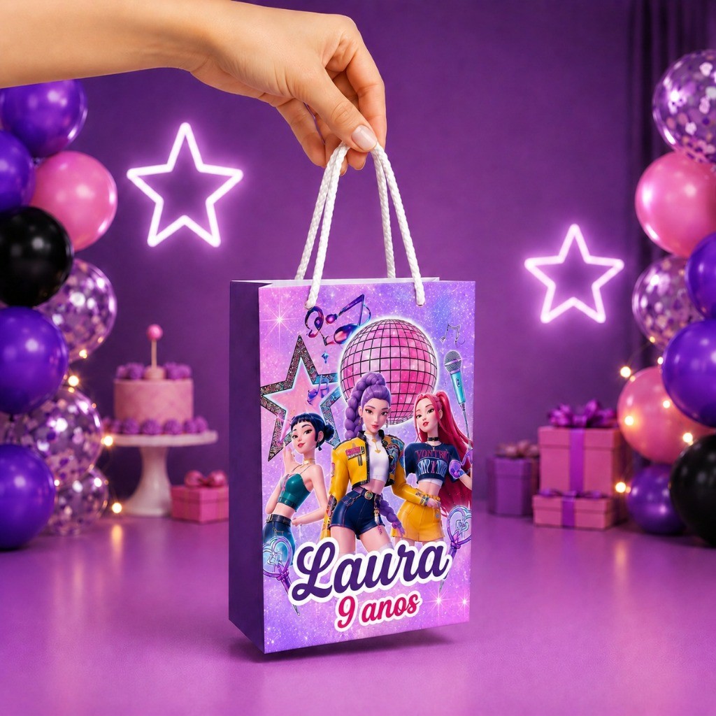 Sacolinha Pequena Personalizada GUERREIRAS DO KPOP HUNTRIX - lembrancinhas