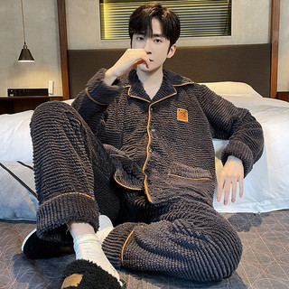 Inverno Coral velo pijamas estilo masculino forro de lã engrossado flanela Cardigan outono inverno Homewear pode usar fo
