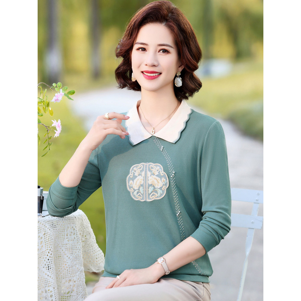 Mãe de meia-idade roupas de outono 2026 novo estilo moda camisa de fundo moda mulheres idosas de meia-idade primavera ou