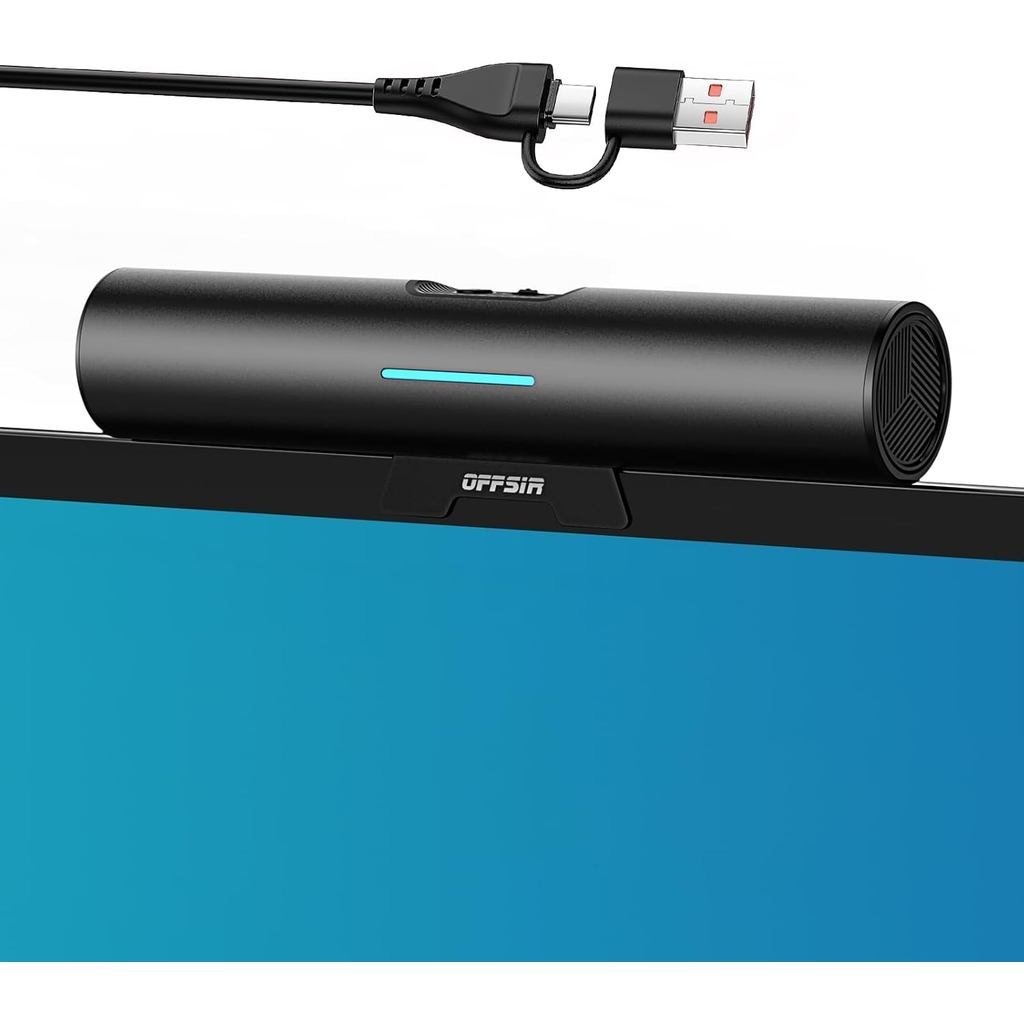 Caixas de Som para Computador de Mesa, Soundbar com Conexão USB ou Tipo C, Caixa de Som com Clipe, Caixas de Som com Fio