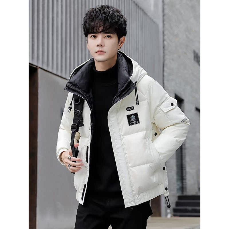 Adolescente para baixo jaqueta masculina estilo curto com capuz engrossado quente roupas de inverno estudantes do ensino