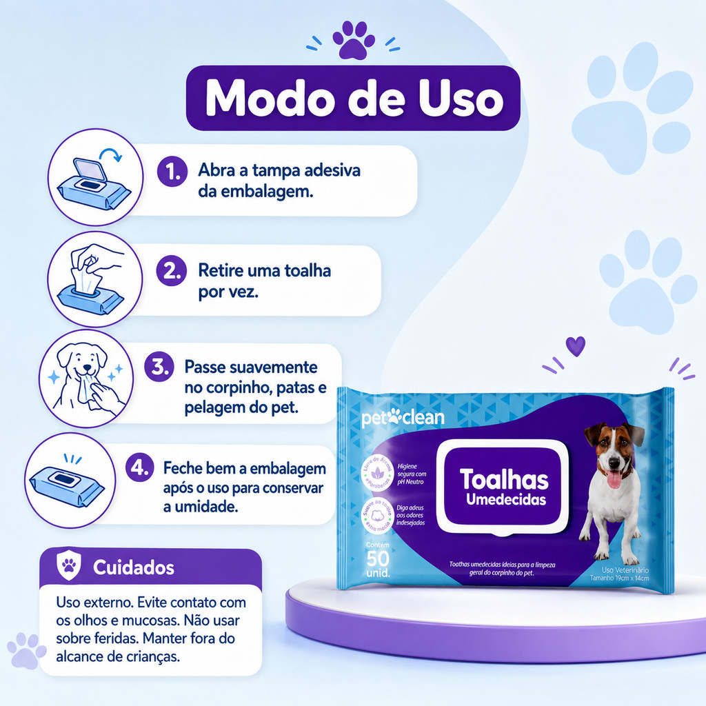 Toalha Lenço Umedecido Para Cães 50 Unidades Limpar Higienizar Cachorro Lenço Umedecido Para Pets · foto 2