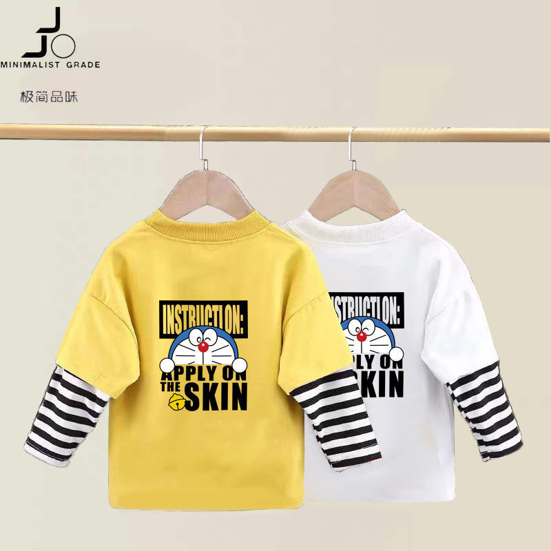 Camiseta de manga comprida infantil de algodão puro meninos meninas novo estilo camisetas médias pequenas crianças bebê 