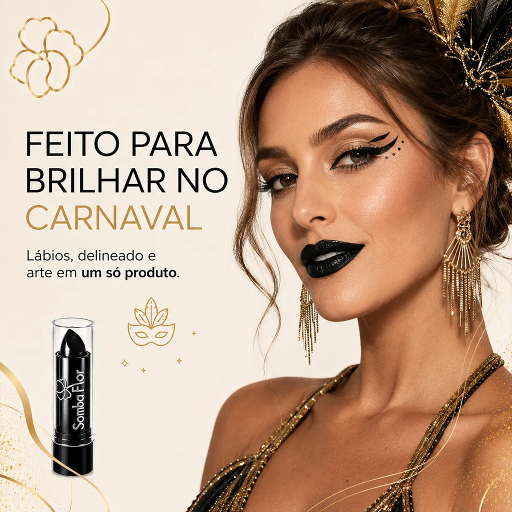 Batom Preto Somba Flor Cremoso Profissional Pigmentado Gotico