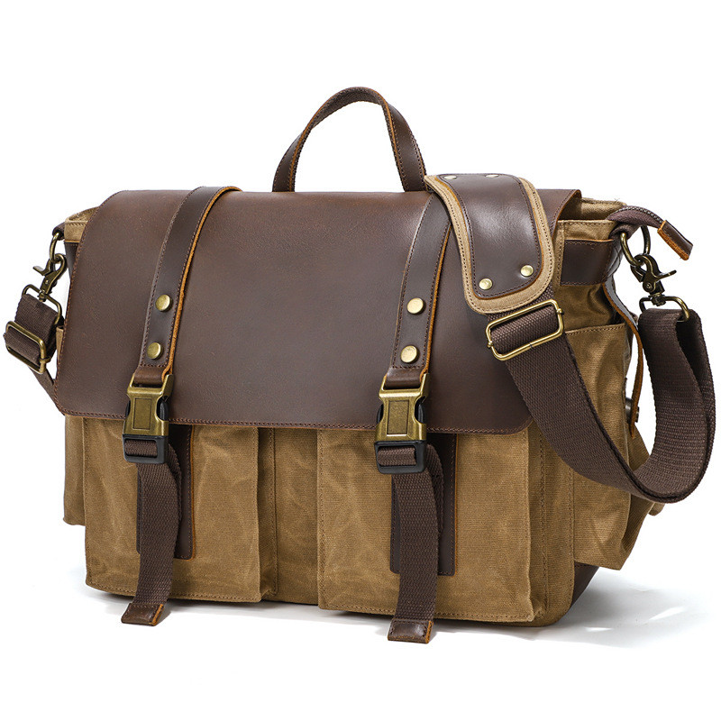 Bolsa mensageiro masculina de grande capacidade americana retrô à prova d'água bolsa mensageiro de lona Casual bolsa de 