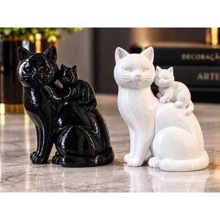 Gato Mãe e Filhote Decoração Fofa e Elegante Estatueta Decorativa