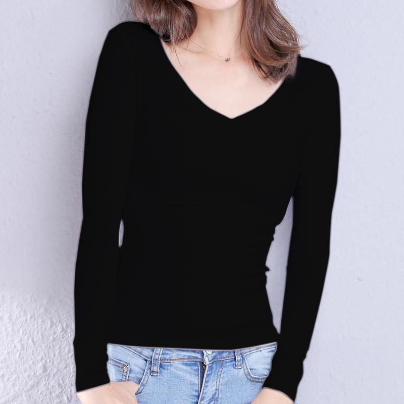 Novo estilo camisa de fundo feminina primavera outono estilo fino preto manga comprida camiseta estilo ocidental versão 